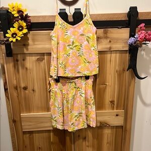 Raya Sun Floral Two Piece Outfit in Pink and Yellow